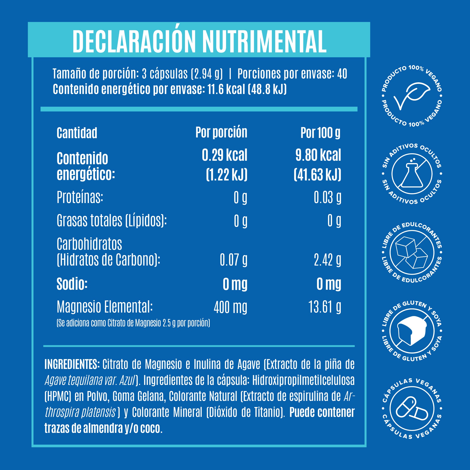 Citrato de Magnesio - 120 Cápsulas - 40 Porciones