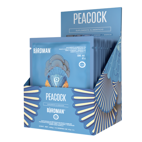 Peacock Plant Meal Proteína en Polvo con 11 Vitaminas & Omega 3 - Coco-Vainilla 10 Pack Sobres