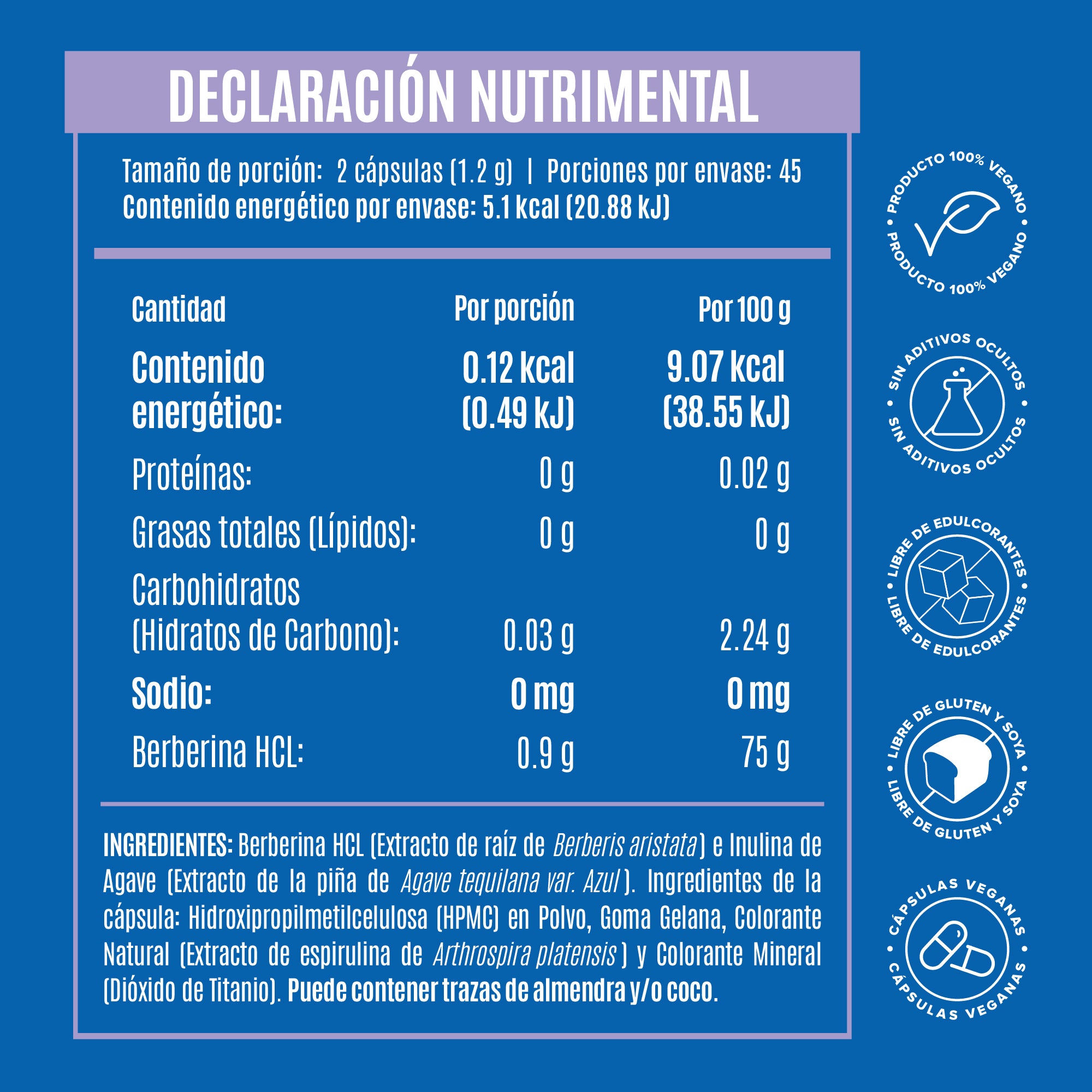 Berberina HCL - 90 Cápsulas - 45 Porciones