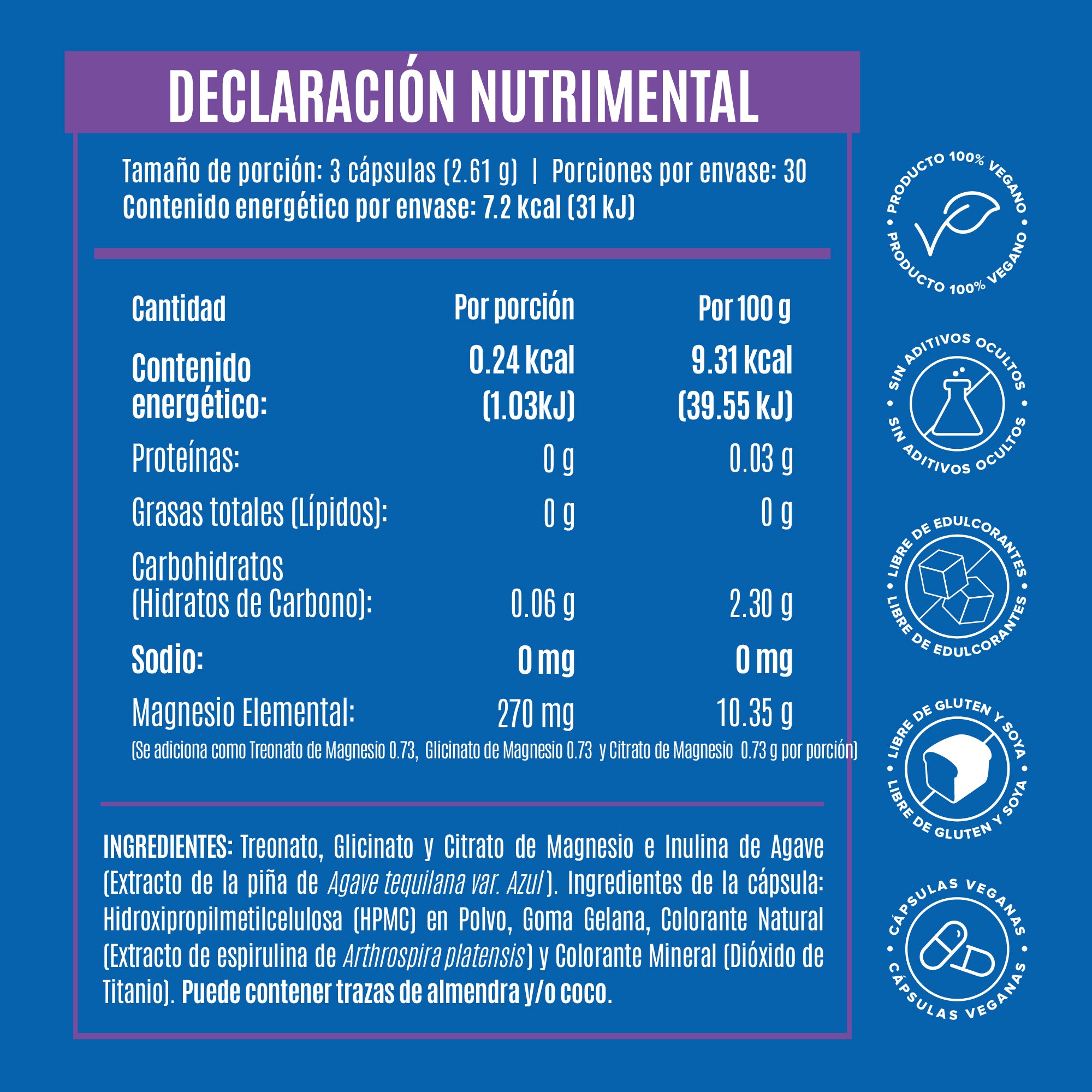 Mag Trifecta 3 en 1: Citrato, Glicinato y Treonato de Magnesio - 90 Cápsulas - 30 Porciones