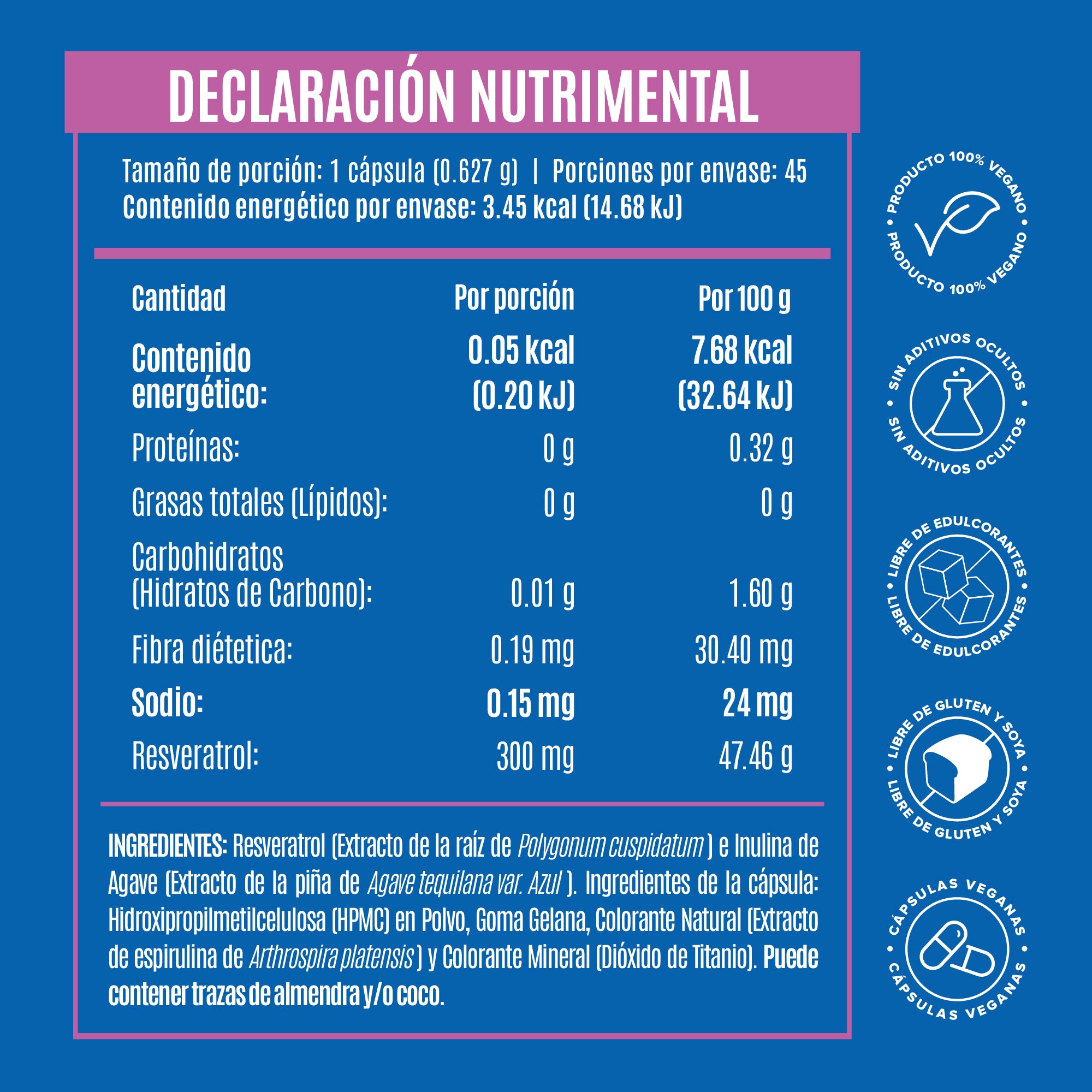 Resveratrol -  45 Cápsulas - 45 Porciones