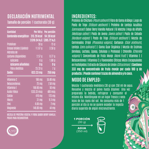 Parrot Greens & Protein Berry Vainilla 210 g - 7 Servicios