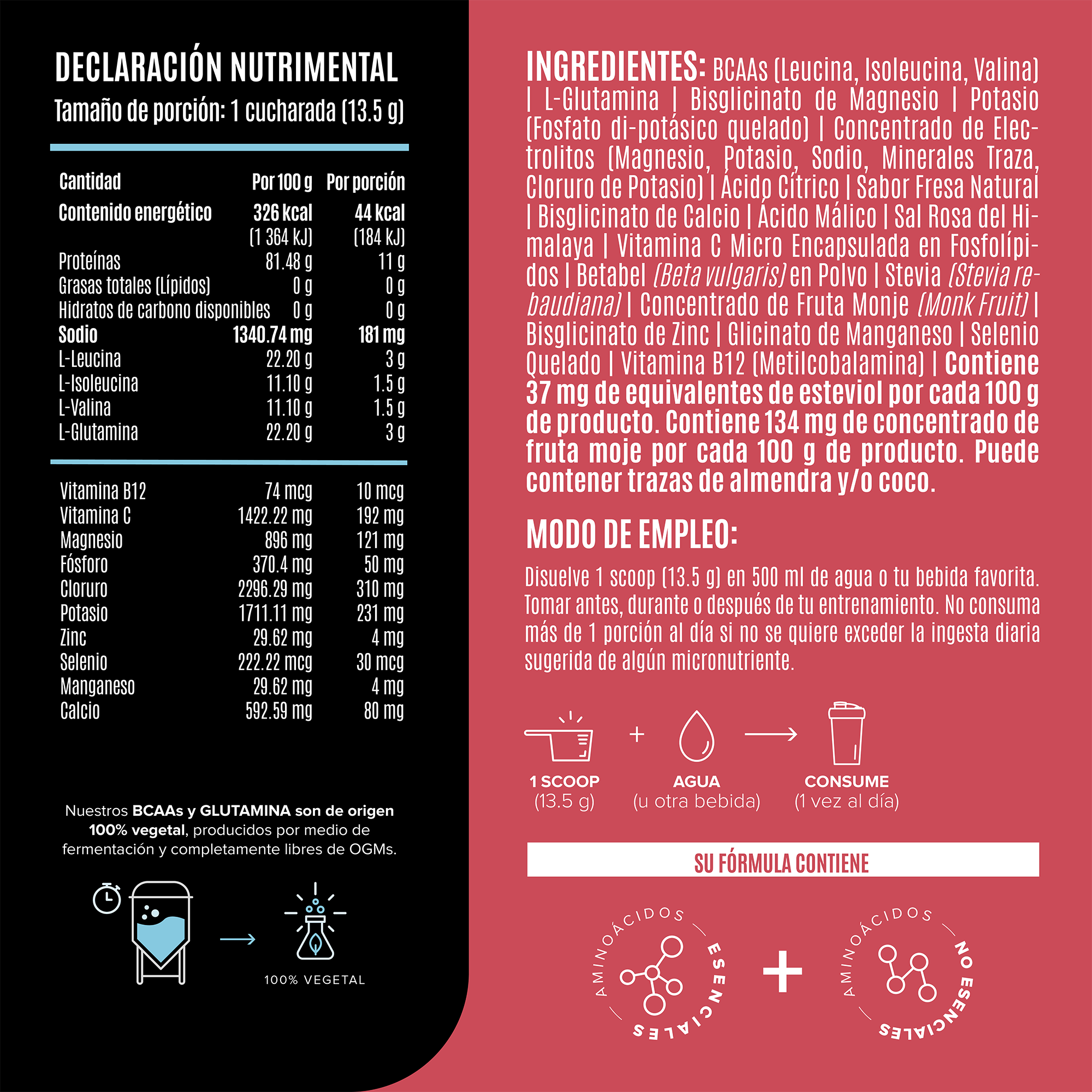 BCAAs & Glutamina Fresa 405 g