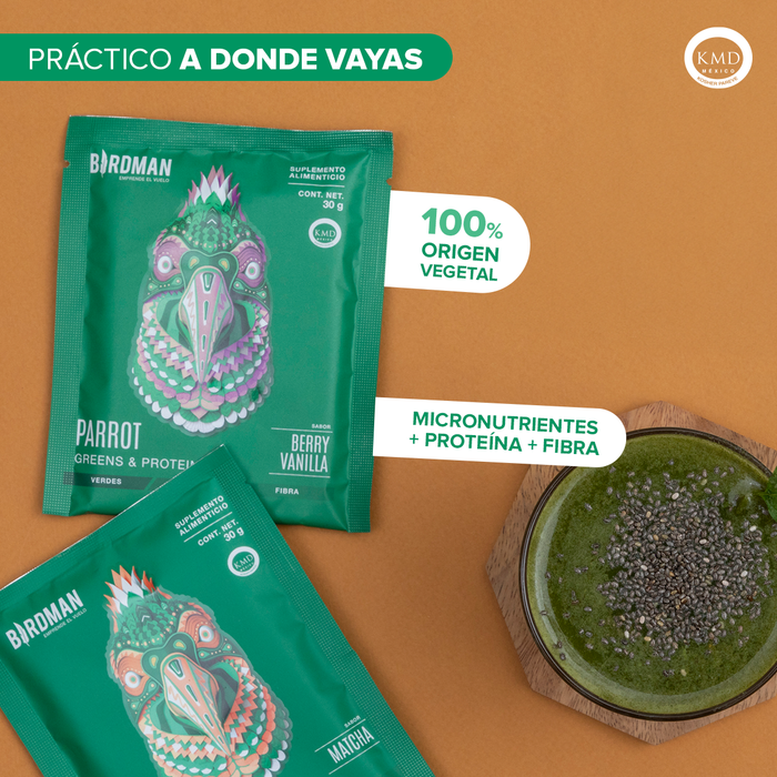 Parrot Greens & Protein Matcha 12 Pack Sobres