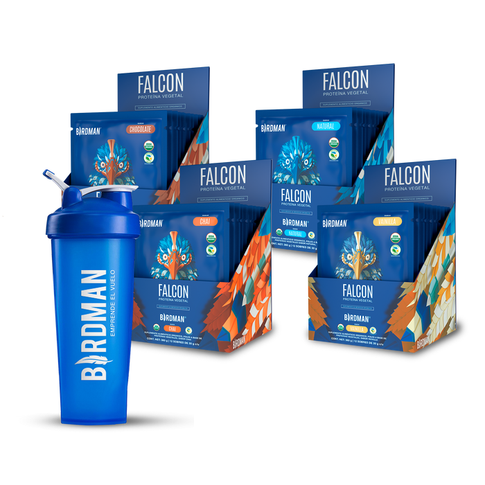 Travel Pack - 4pk Falcon Protein (48 Sobres) + Shaker bundle